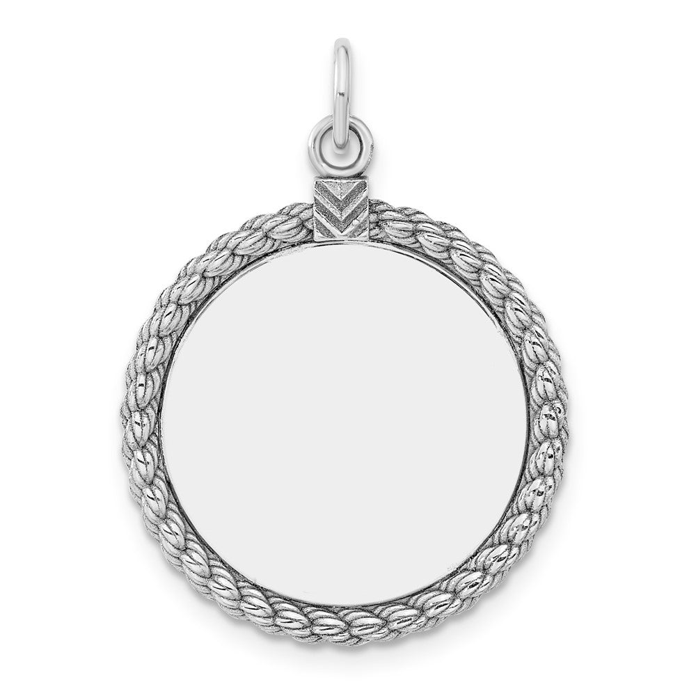 Sterl Silver Rh-plt Engraveable Round with Rope Polished Front/Back Disc QM385_18P