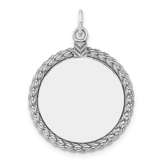 Sterl Silver Rh-plt Engraveable Round with Rope Polished Front/Back Disc QM385_18P