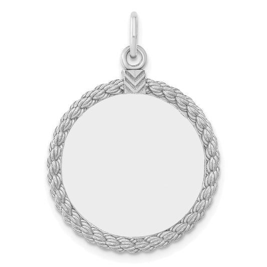 SS Rh-plt Engraveable Round with Rope Polished Front/Satin Back Disc QM385_18