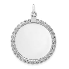 Sterl Silver Rh-plt Engraveable Round with Rope Polished Front/Back Disc QM386_18P