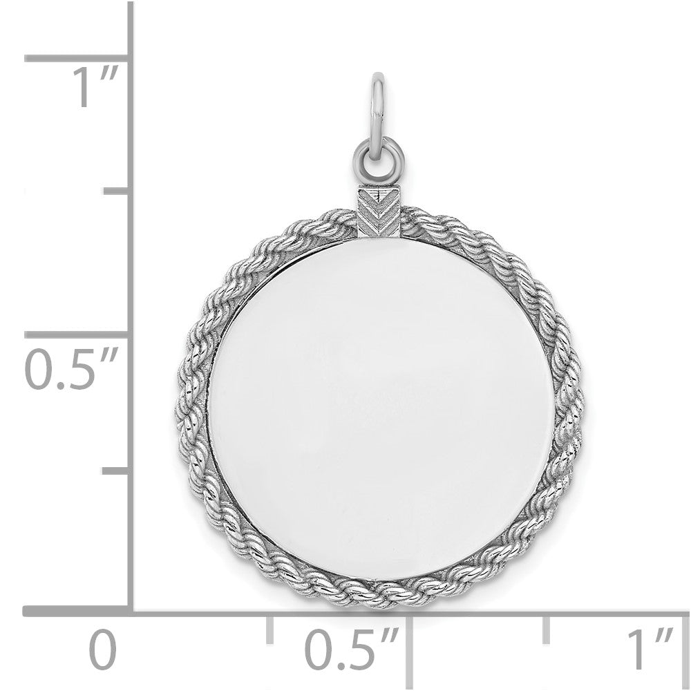 Sterl Silver Rh-plt Engraveable Round with Rope Polished Front/Back Disc QM386_18P