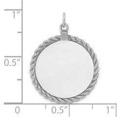 Sterl Silver Rh-plt Engraveable Round with Rope Polished Front/Back Disc QM386_18P