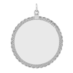 Sterl Silver Rh-plt Engraveable Round with Rope Polished Front/Back Disc QM387_18P