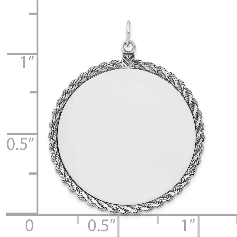 Sterl Silver Rh-plt Engraveable Round with Rope Polished Front/Back Disc QM387_18P