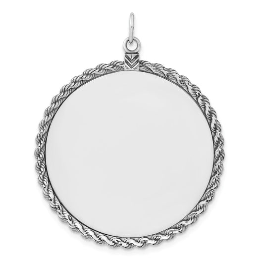 Sterl Silver Rh-plt Engraveable Round with Rope Polished Front/Back Disc QM387_18P