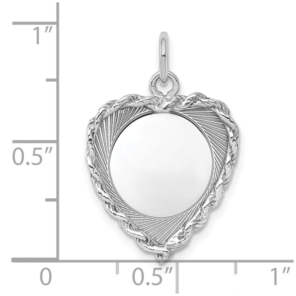 Sterling Silver Rh-plt Engraveable Heart Polished Front/Back Disc Charm QM395
