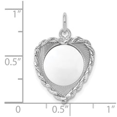 Sterling Silver Rh-plt Engraveable Heart Polished Front/Back Disc Charm QM395