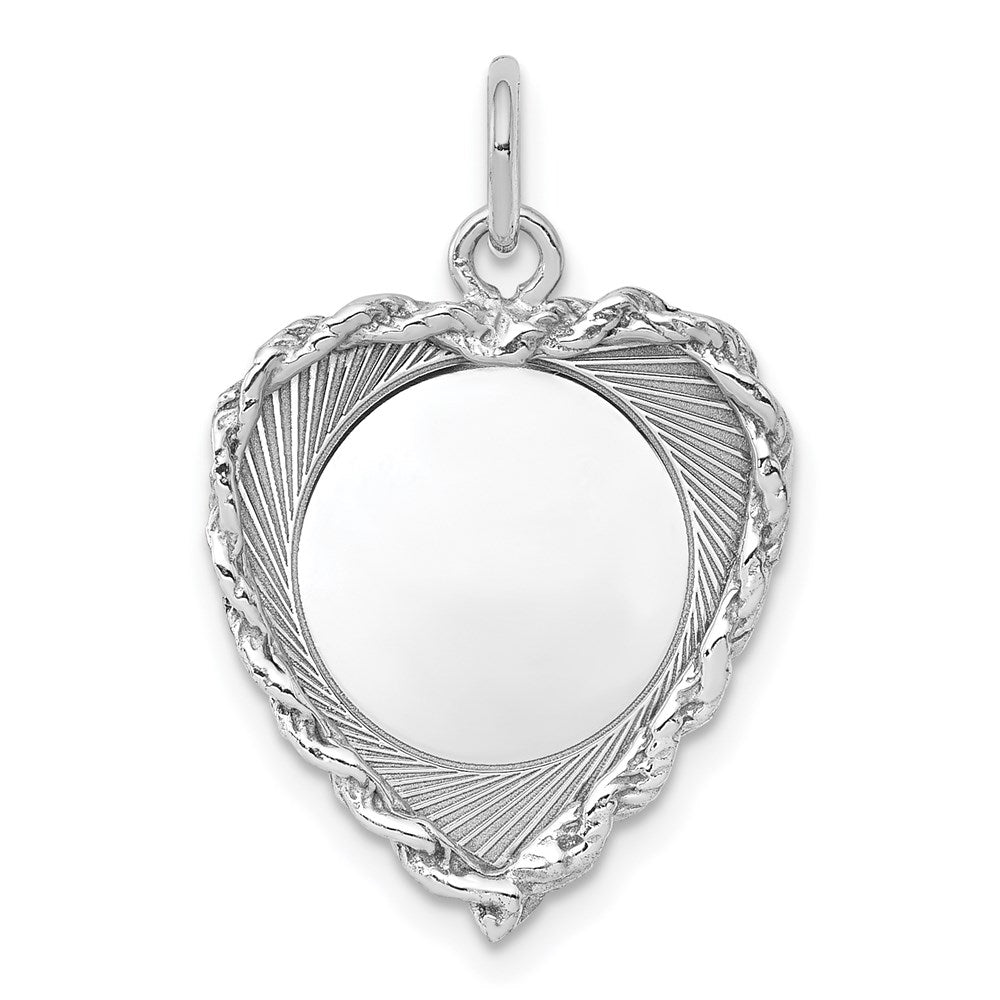 Sterling Silver Rh-plt Engraveable Heart Polished Front/Back Disc Charm QM395