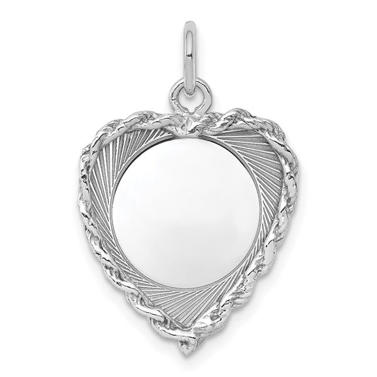 Sterling Silver Rh-plt Engraveable Heart Polished Front/Back Disc Charm QM395
