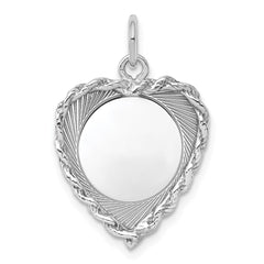 Sterling Silver Rh-plt Engraveable Heart Polished Front/Back Disc Charm QM395