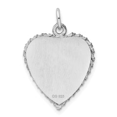 Sterling Silver Rh-plt Engraveable Heart Polished Front/Back Disc Charm QM396