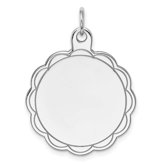 Sterling Silver Rh-plt Engraveable Polished Front/Satin Back Disc Charm QM420