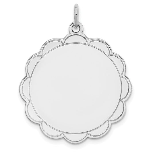 Sterling Silver Rh-plt Engraveable Polished Front/Satin Back Disc Charm QM421