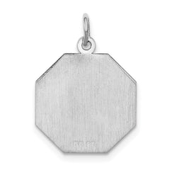 SS Rh-plt Engraveable Octagon Polished Front/Satin Back Disc Charm QM424