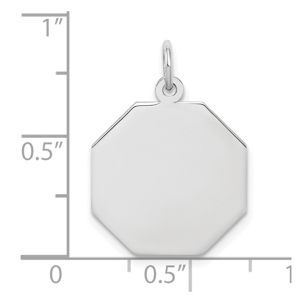 SS Rh-plt Engraveable Octagon Polished Front/Satin Back Disc Charm QM424