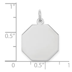 SS Rh-plt Engraveable Octagon Polished Front/Satin Back Disc Charm QM424