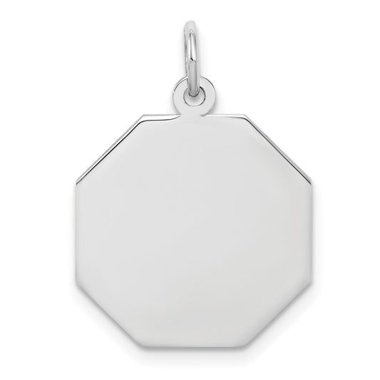 SS Rh-plt Engraveable Octagon Polished Front/Satin Back Disc Charm QM424