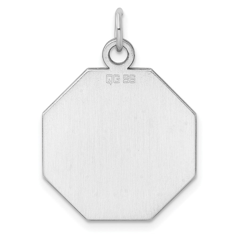 SS Rh-plt Engraveable Octagon Polished Front/Satin Back Disc Charm QM426