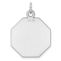 SS Rh-plt Engraveable Octagon Polished Front/Satin Back Disc Charm QM426