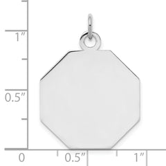 SS Rh-plt Engraveable Octagon Polished Front/Satin Back Disc Charm QM426