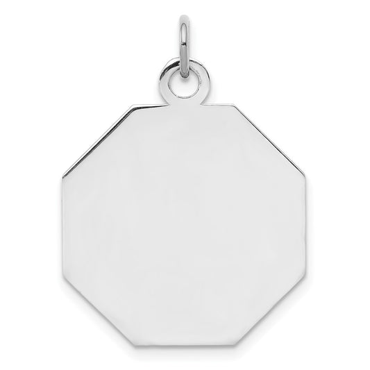 SS Rh-plt Engraveable Octagon Polished Front/Satin Back Disc Charm QM426