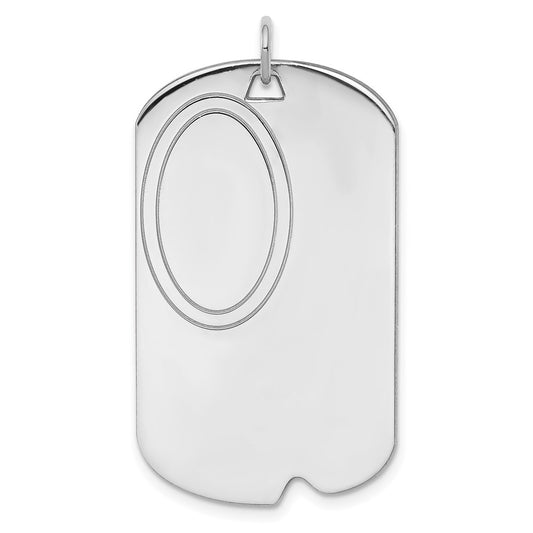 SS Rh-plt Engraveable Dog Tag Polished Front/Satin Back Disc Charm QM444