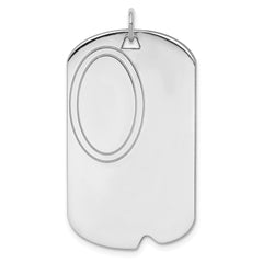 SS Rh-plt Engraveable Dog Tag Polished Front/Satin Back Disc Charm QM444