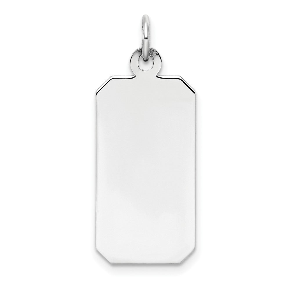SS Rh-plt Engraveable Rectangle Polished Front/Satin Back Disc Charm QM450