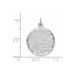 SS Rh-plt Engraveable Round Patterned Polished Front/Satin Back Disc QM467