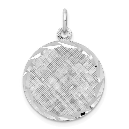 SS Rh-plt Engraveable Round Patterned Polished Front/Satin Back Disc QM467