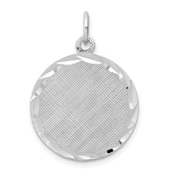 SS Rh-plt Engraveable Round Patterned Polished Front/Satin Back Disc QM467