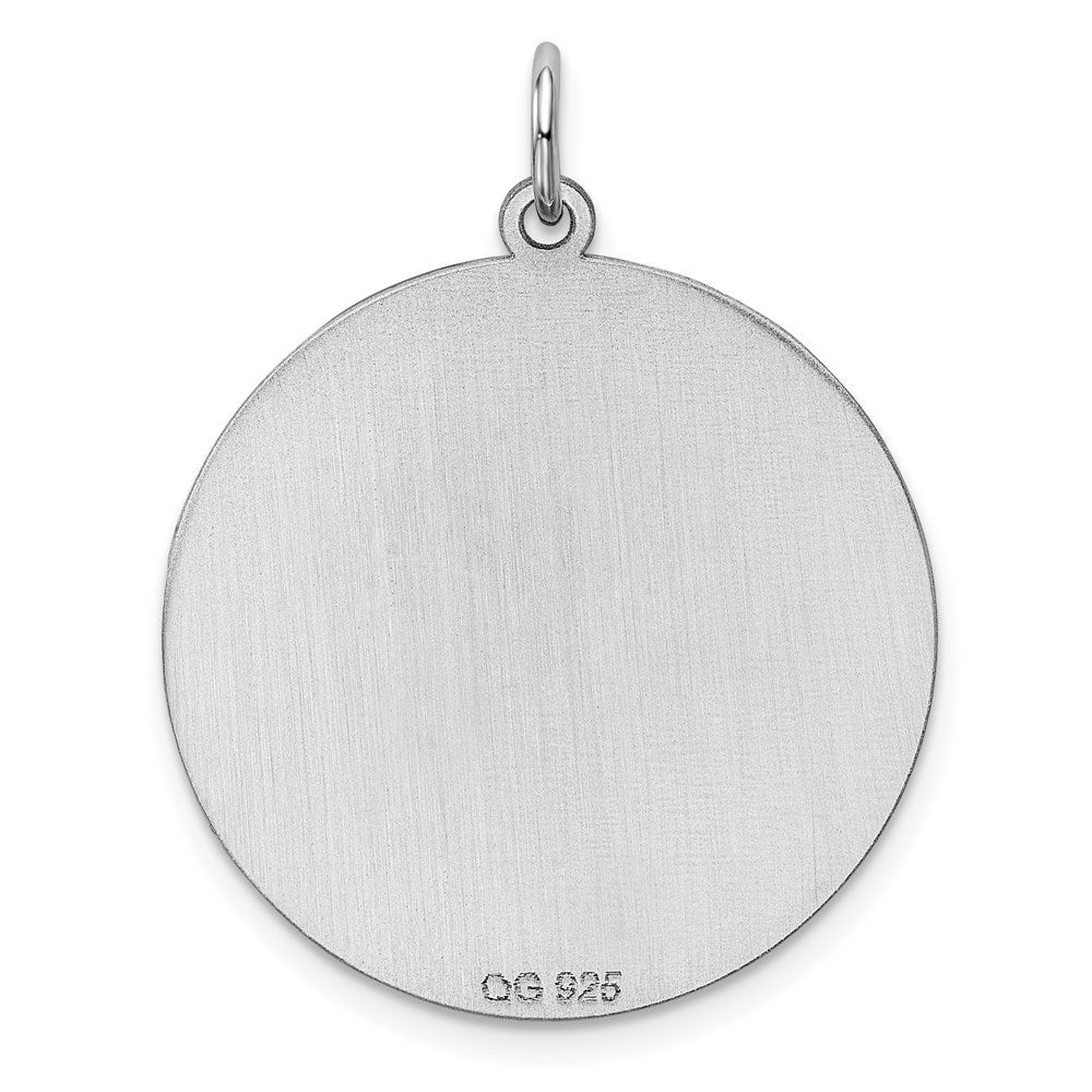 SS Rh-plt Engraveable Round Patterned Polished Front/Satin Back Disc QM468
