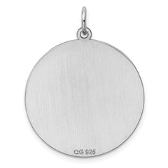 SS Rh-plt Engraveable Round Patterned Polished Front/Satin Back Disc QM468