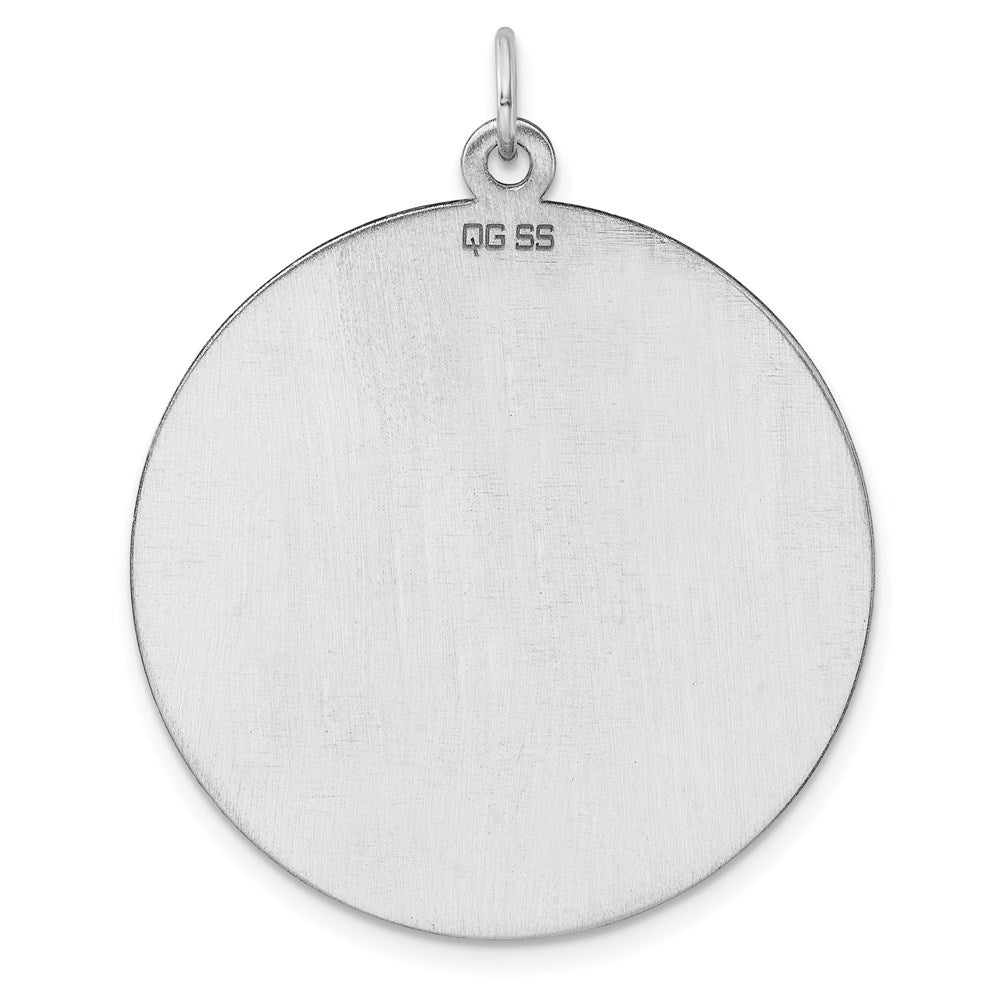 SS Rh-plt Engraveable Round Patterned Polished Front/Satin Back Disc QM469
