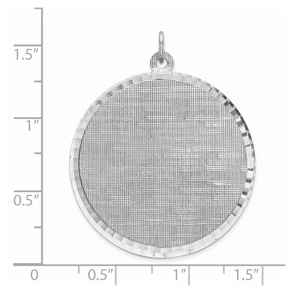 SS Rh-plt Engraveable Round Patterned Polished Front/Satin Back Disc QM469