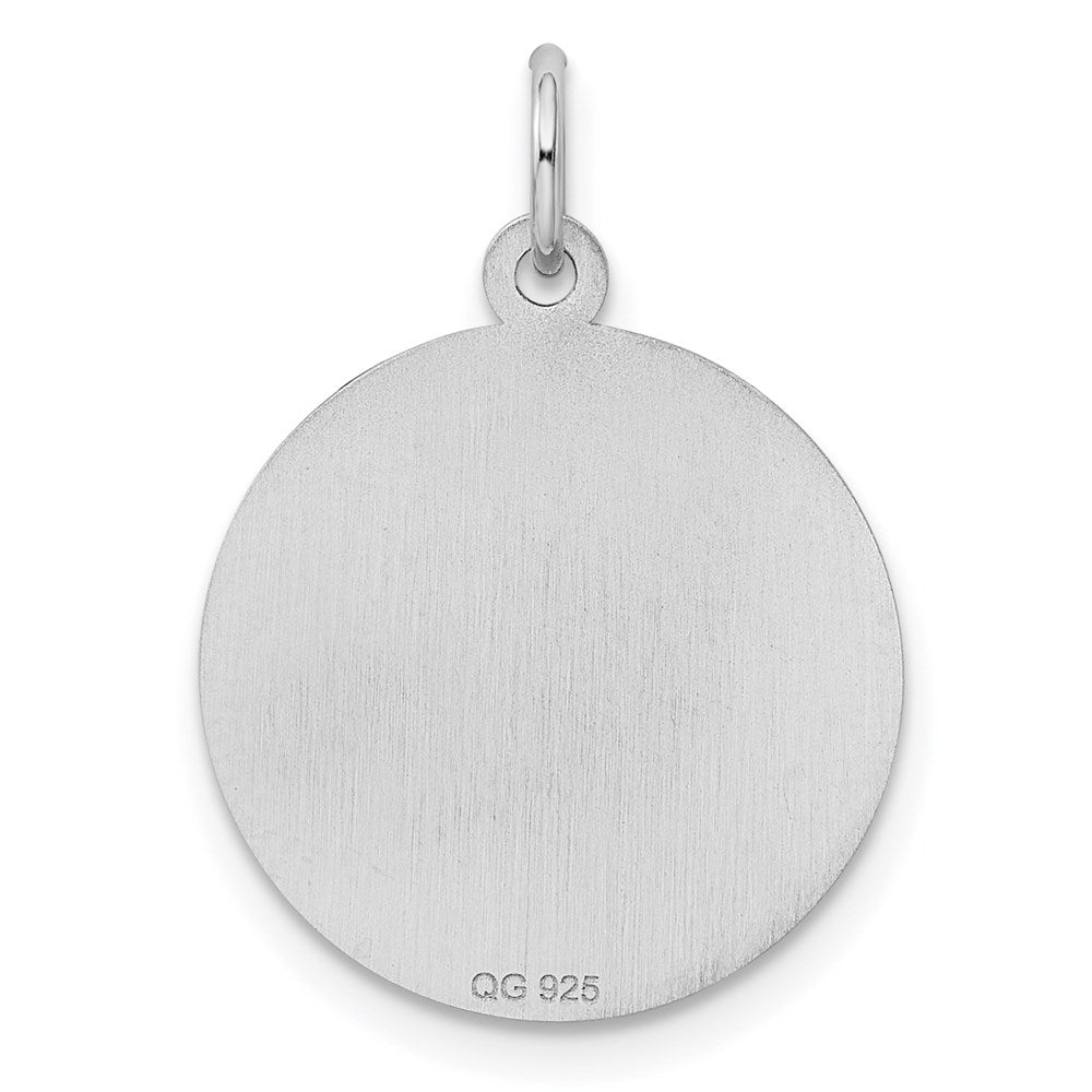SS Rh-plt Engraveable Round Patterned Polished Front/Satin Back Disc QM470