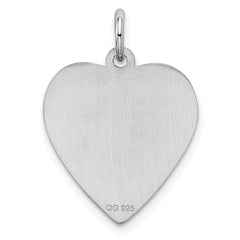 SS Rh-plt Engraveable Heart Patterned Polished Front/Satin Back Disc QM477