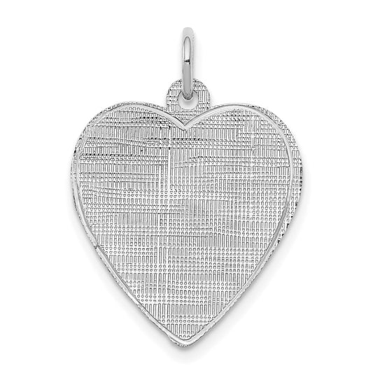 SS Rh-plt Engraveable Heart Patterned Polished Front/Satin Back Disc QM477