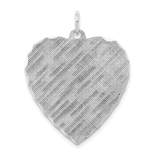 SS Rh-plt Engraveable Heart Patterned Polished Front/Satin Back Disc QM479