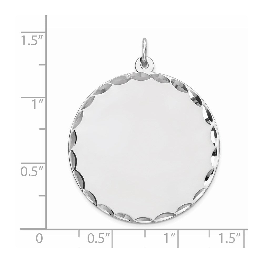 Sterling Silver Rhod-plated Eng. Rnd Polish Front/Satin Back Disc Charm QM499