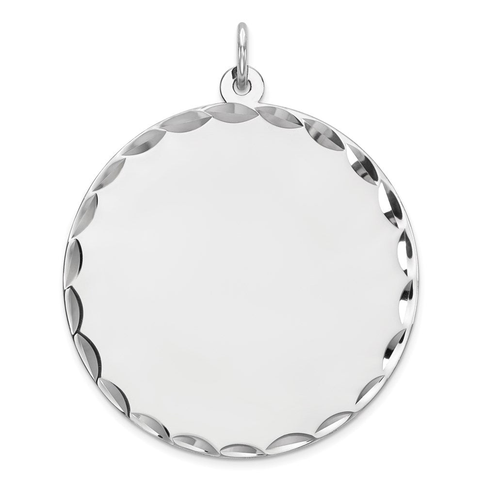 Sterling Silver Rhod-plated Eng. Rnd Polish Front/Satin Back Disc Charm QM499