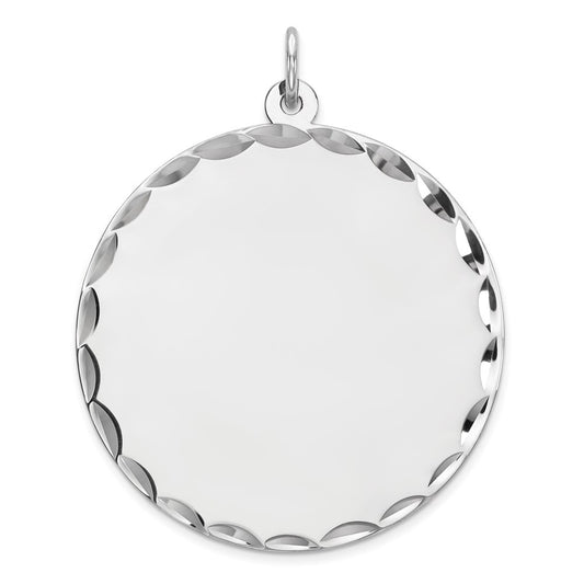 Sterling Silver Rhod-plated Eng. Rnd Polish Front/Satin Back Disc Charm QM499