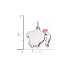 Sterling Silver Rhod-plate Pink Enamel Left Facing Girl Head Disc Charm QM537