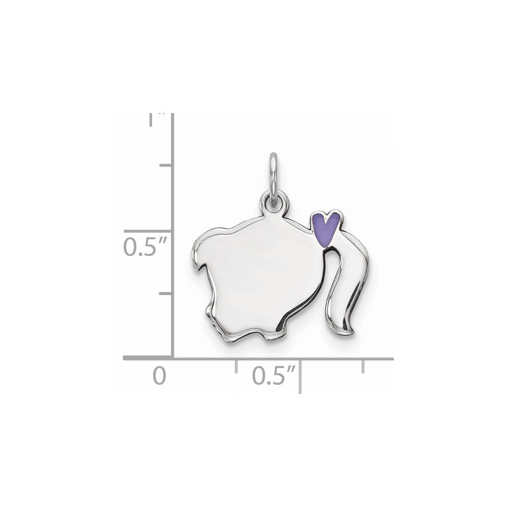 Sterling Silver Rhod-plate Purple Enamel Left Facing Girl Head Disc Charm QM538