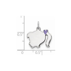 Sterling Silver Rhod-plate Purple Enamel Left Facing Girl Head Disc Charm QM538