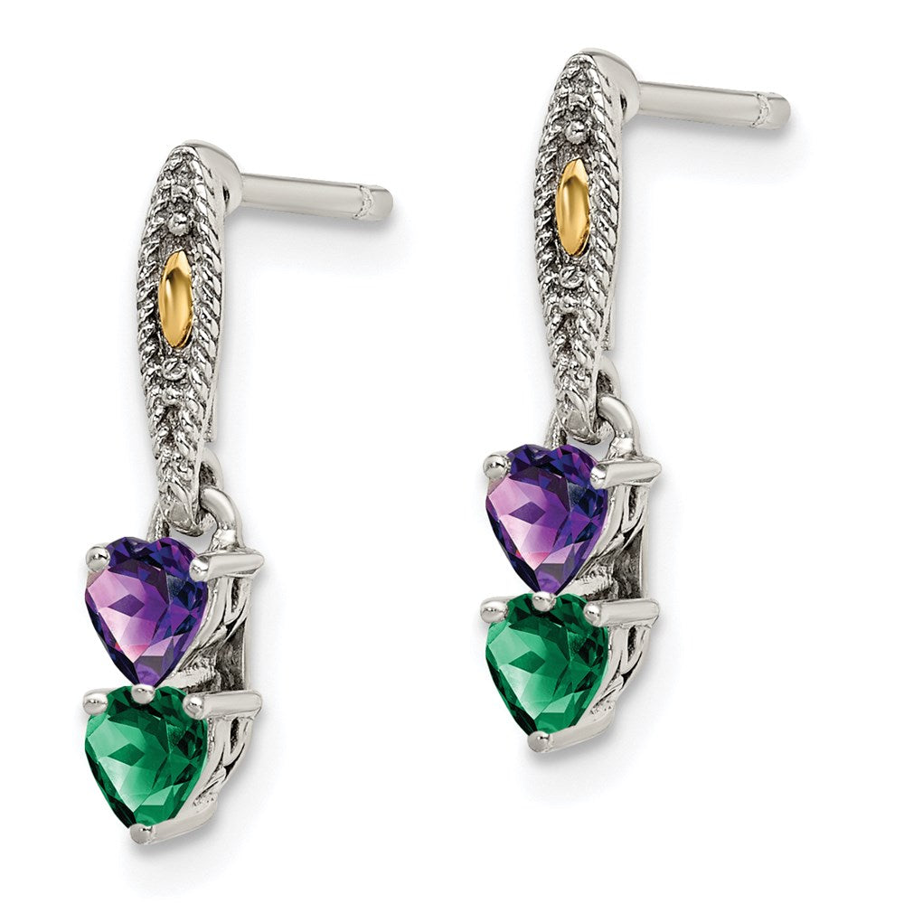 QME16_2--6 Sterling Silver Antiqued w/14k 2-stone Mother's Earring