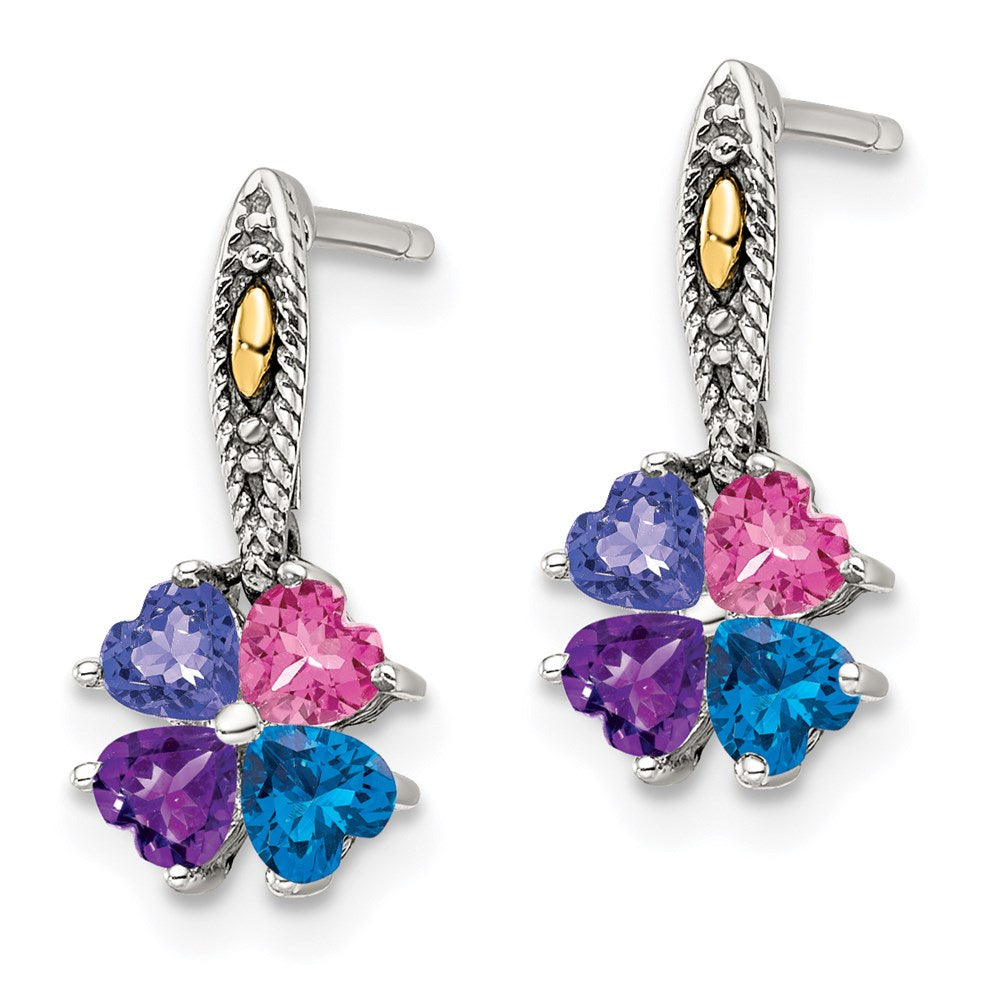 QME16_4--6 Sterling Silver Antiqued w/14k 4-stone Mother's Earring