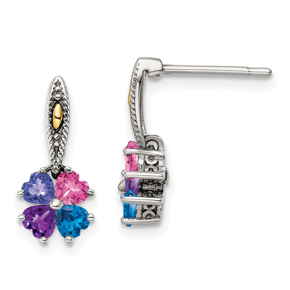 QME16_4--6 Sterling Silver Antiqued w/14k 4-stone Mother's Earring