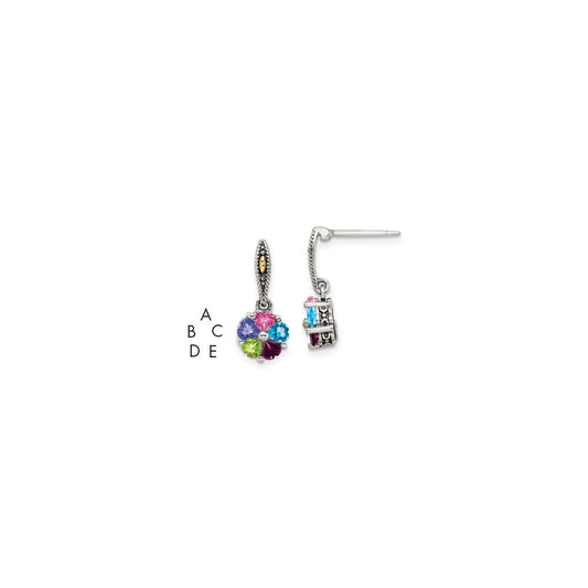 QME16_5--6 Sterling Silver Antiqued w/14k 5-stone Mother's Earring