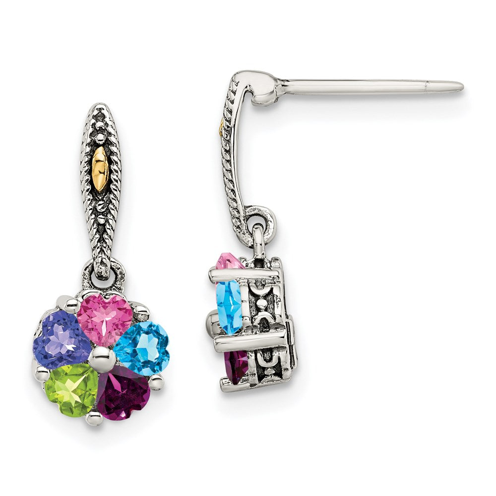 QME16_5--6 Sterling Silver Antiqued w/14k 5-stone Mother's Earring